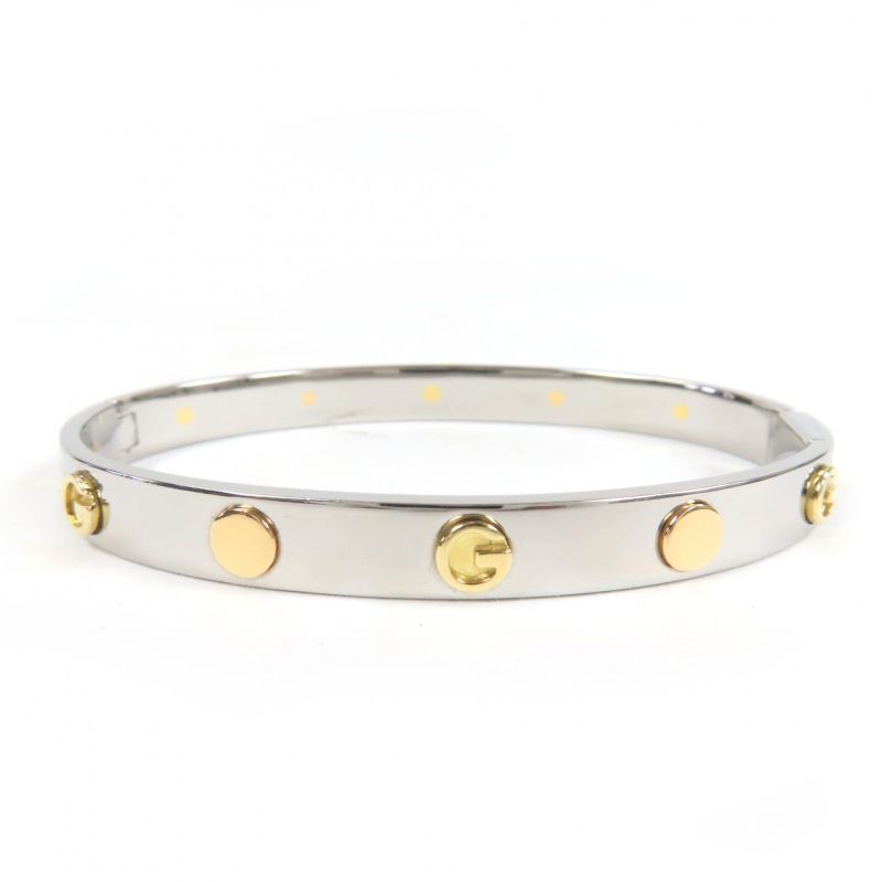 Gucci G Logo Combination Color Bracelet Bangle Silver Gold 17 With Box And