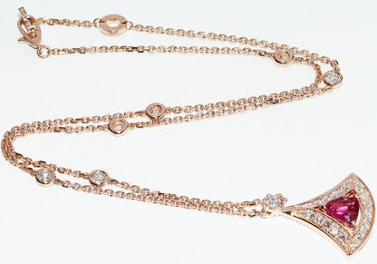 Bulgari Pendant Necklace 18K Pink Gold Pink Tourmaline 1P Diamond 115ct Diva