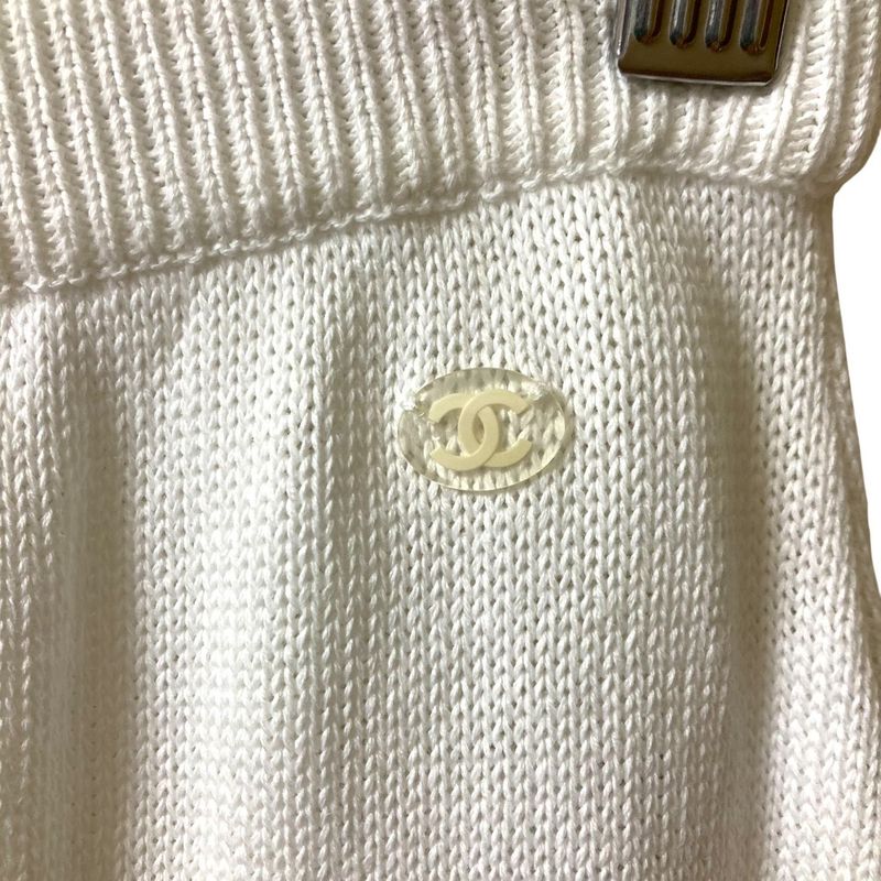 Good Chanel Coco Mark Cotton Knit Shorts P58597 Size 36 White Women's Used