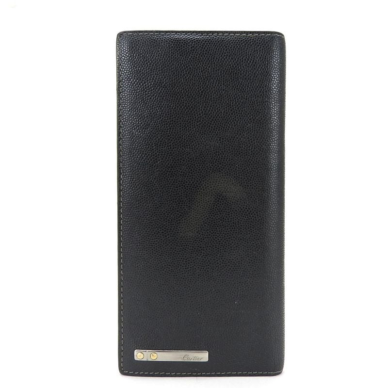 Cartier Long Wallet Santos de Cartier Leather Black Bifold Simple Small Everyday Use