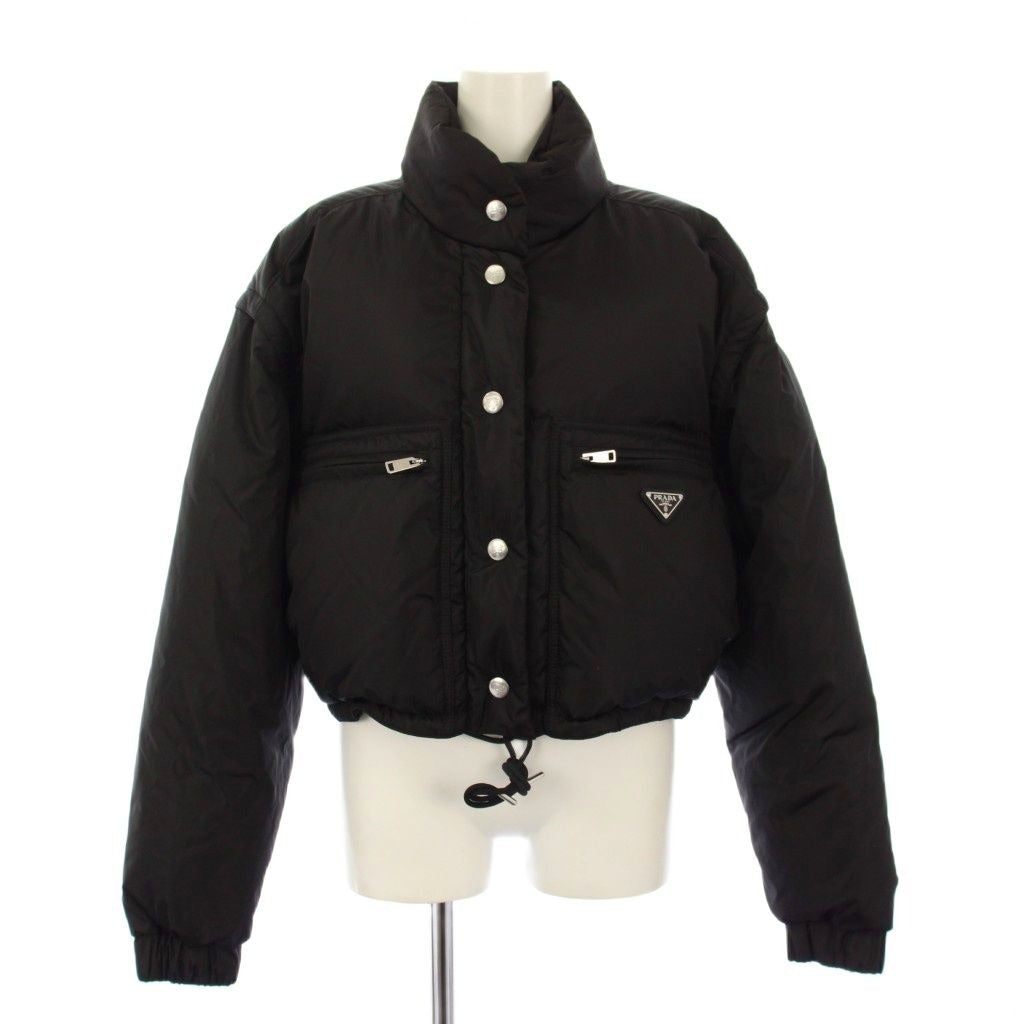Prada Re-Nylon Triangle Logo Down Jacket Cropped Length 40 Black