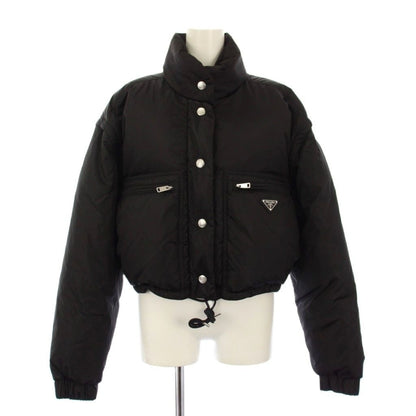 Prada Re-Nylon Triangle Logo Down Jacket Cropped Length 40 Black