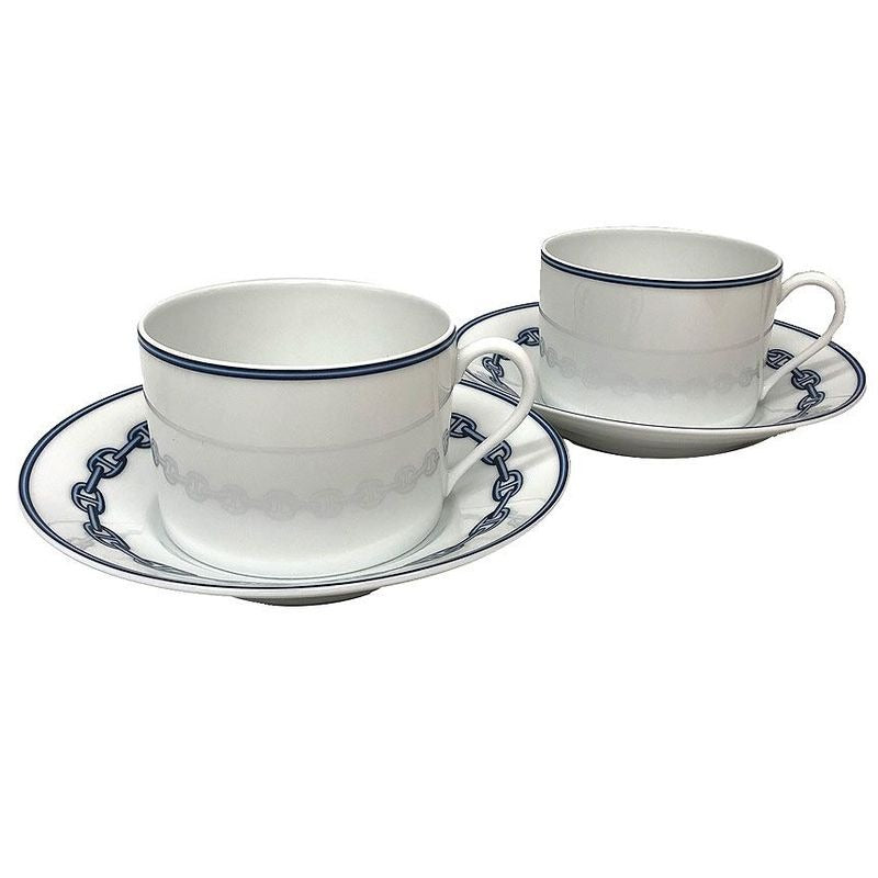 Hermes Chaine Dancre Blue Cup & Saucer Pair Set C S Tableware