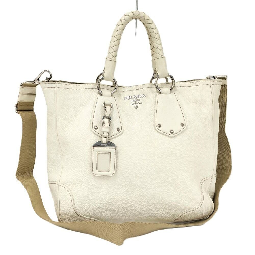 Prada 2-Way Tote Bag Leather White