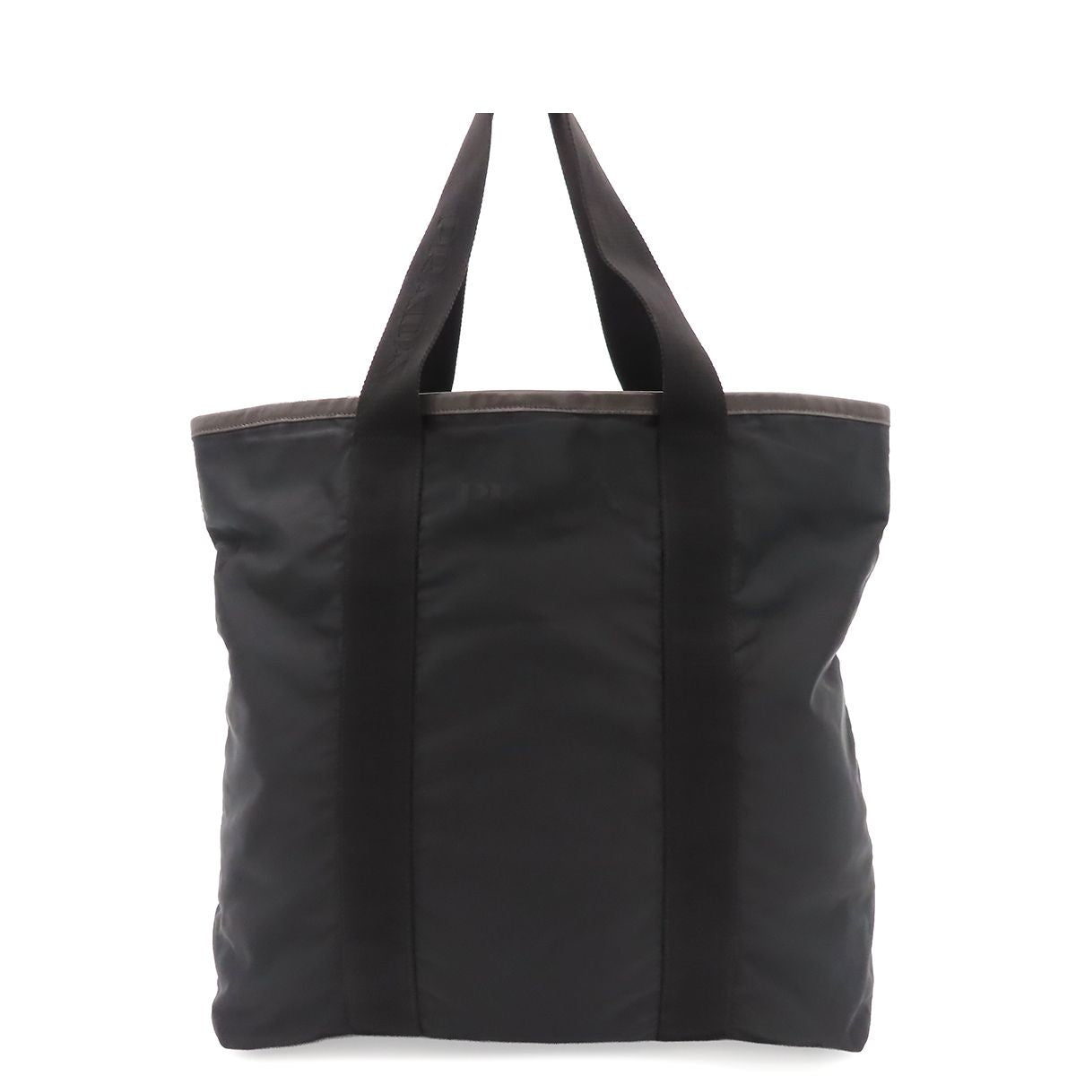 Prada Tote Bag Black Brown Tessuto Saffiano Triangle Logo Jacquard Nylon