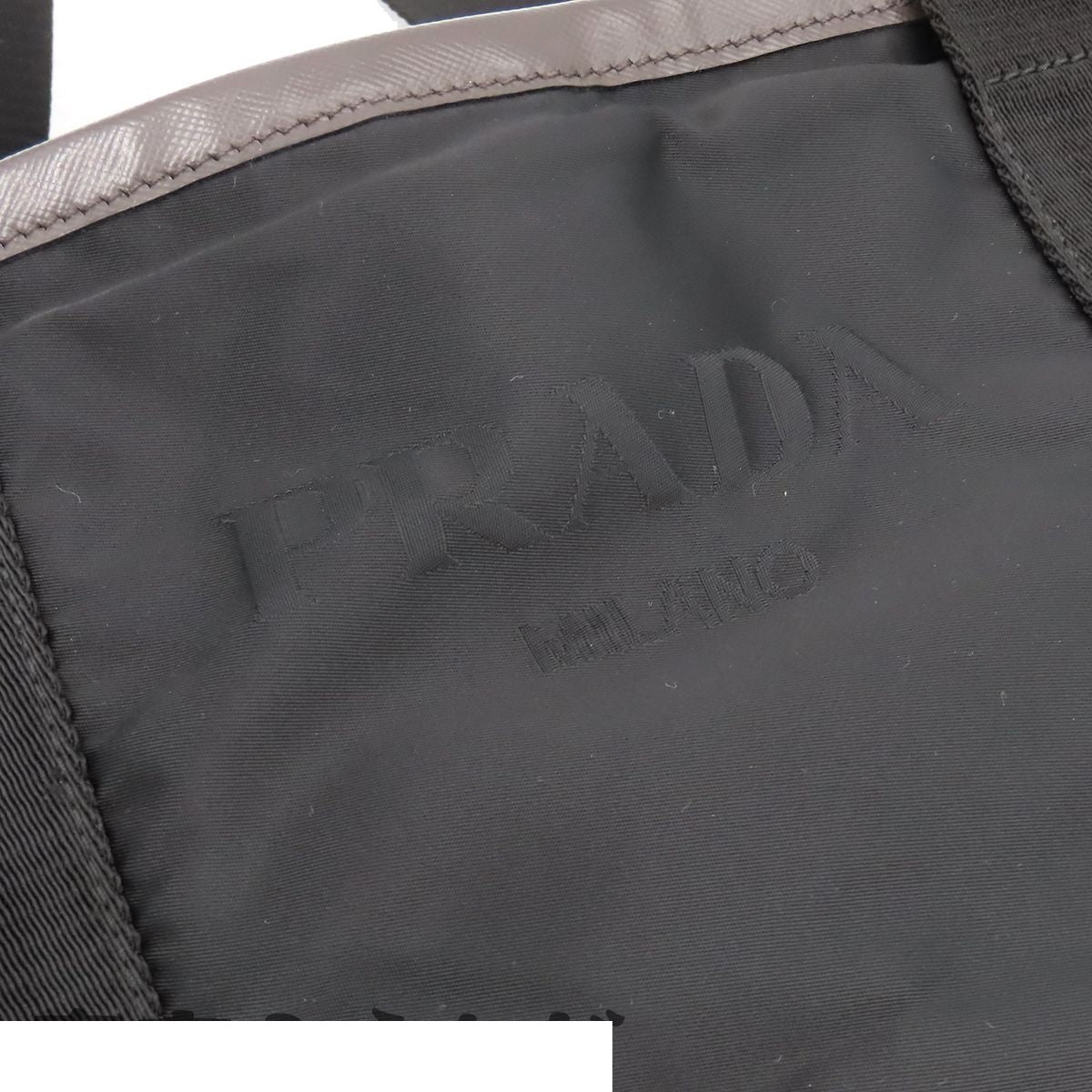 Prada Tote Bag Black Brown Tessuto Saffiano Triangle Logo Jacquard Nylon — view 5