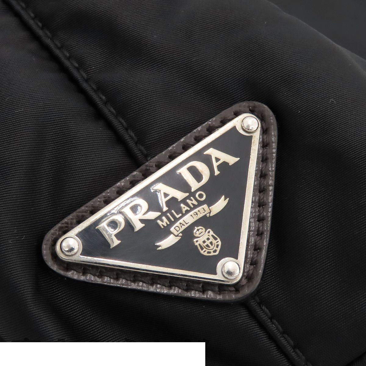 Prada Tote Bag Black Brown Tessuto Saffiano Triangle Logo Jacquard Nylon — view 8