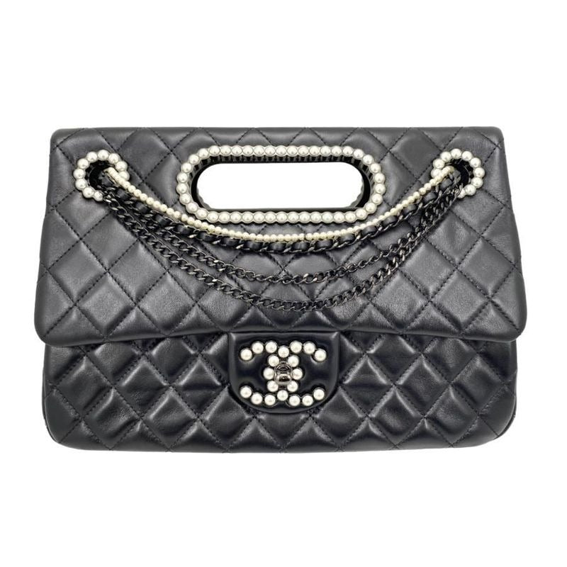 Chanel Pearl Flap Bag Shoulder Handbag Black 2023-24 AW