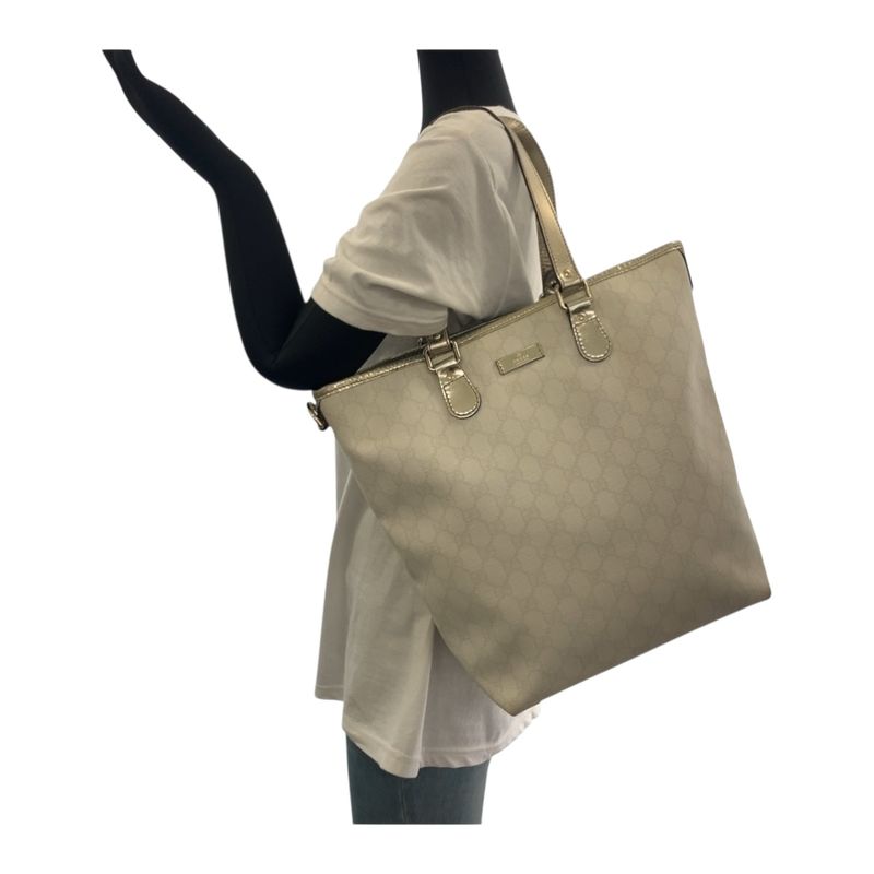Gucci White Gold Hardware GG Supreme Canvas 189896 Tote Bag Shoulder Bag Women