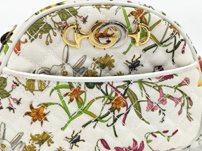 Gucci Flora Mini Shoulder Bag Horsebit Canvas Leather White Multicolor 534951