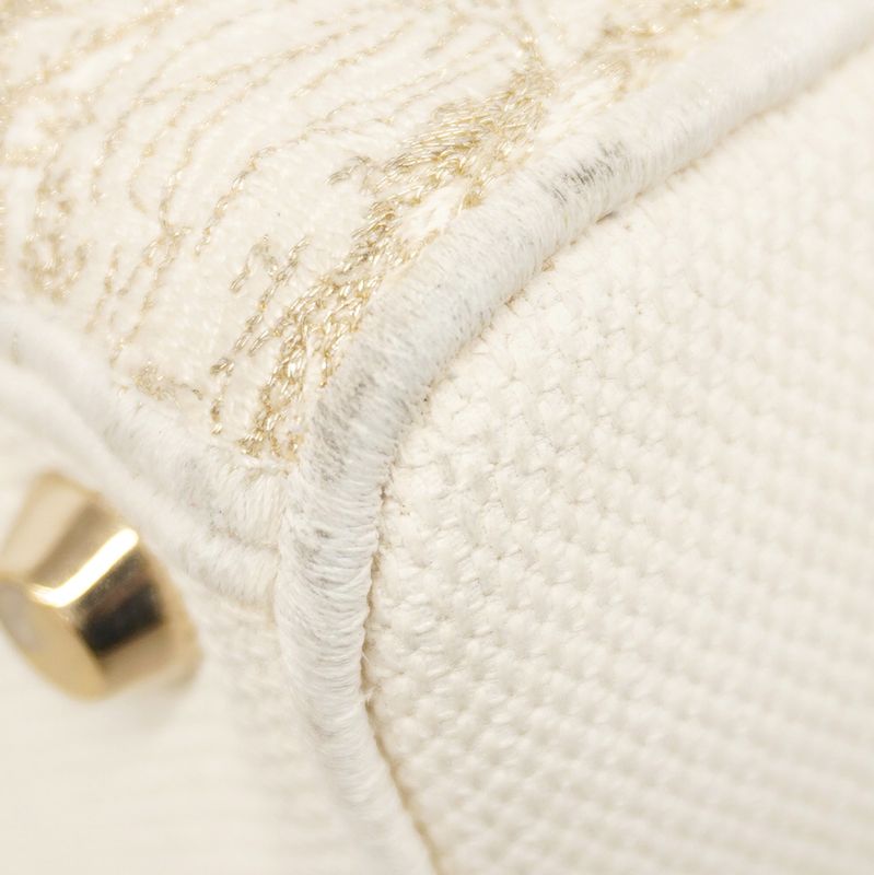 Christian Dior Handbag Lady Dior Dee Lite Canvas White Gold Chien Pan Gold