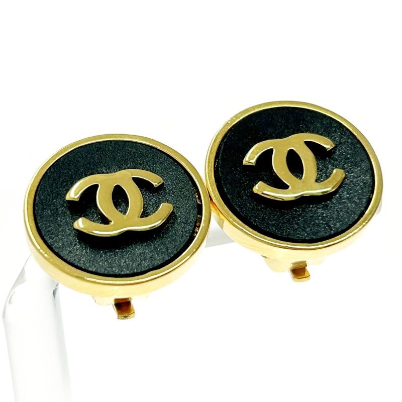 Chanel GP 26 Coco Mark Round Earrings Gold Black 370444 Earrings
