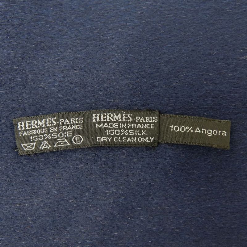 Hermes Scarf Silk Angora Blue Navy Apparel Shawl Fashionable Women Ladies Women