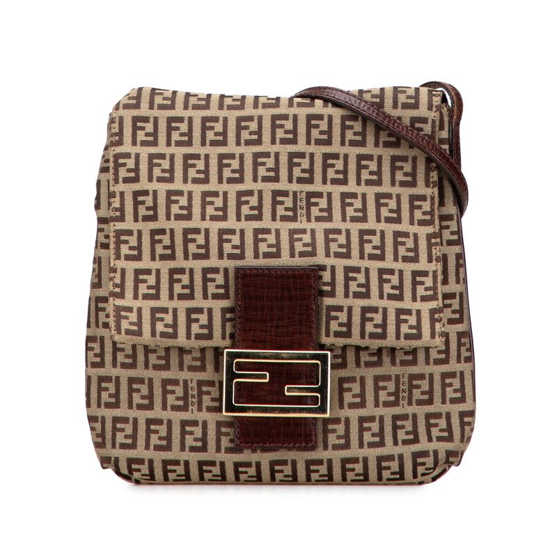 Fendi Zucchino Crossbody Shoulder Bag 8bt075 Brown Canvas Leather Women's Fendi