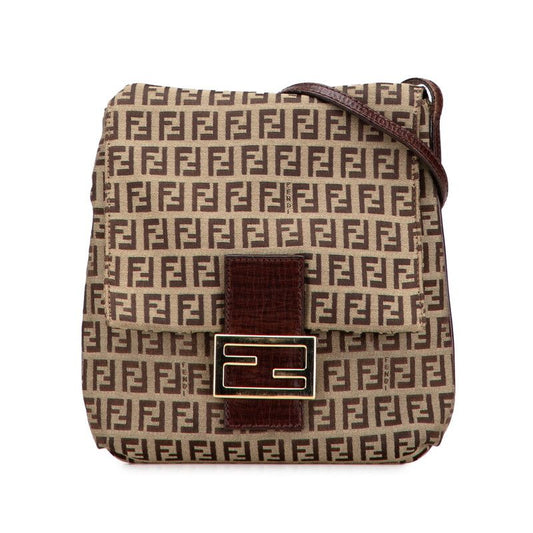 Fendi Zucchino Crossbody Shoulder Bag 8bt075 Brown Canvas Leather Women's Fendi
