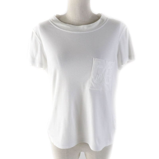 Hermes 100% Cotton Boat Neck Short Sleeves Embroidered T-shirt With Pockets