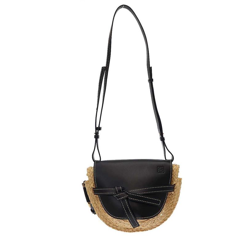 Loewe Gate Raffia Shoulder Bag Natural×black