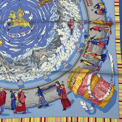 Hermes Carre 90 Prieres AU VENT Prayer In The Wind Silk Scarf Blue