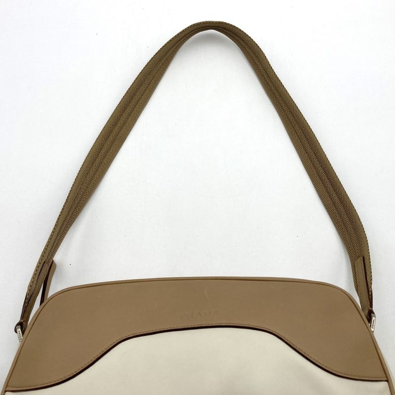 Prada Shoulder Bag Handbag Bag Leather Brown And Ivory Brown White Women Men