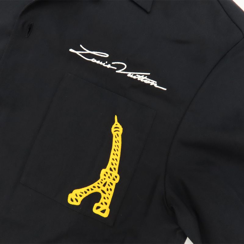 Louis Vuitton Short Sleeve Cotton Shirt 1afjho S Black Eiffel Pont