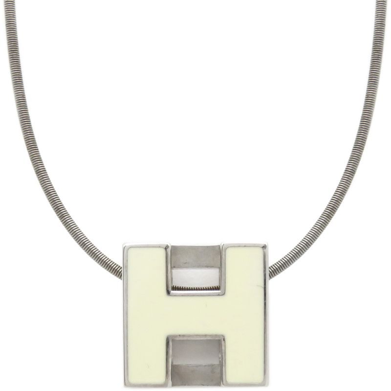 Hermes Necklace Caged Ash H Cube Metal Enamel White and Silver Hardware [box