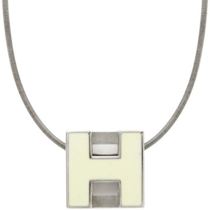 Hermes Necklace Caged Ash H Cube Metal Enamel White and Silver Hardware [box