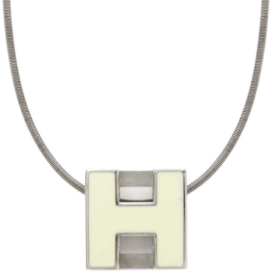 Hermes Necklace Caged Ash H Cube Metal Enamel White and Silver Hardware [box