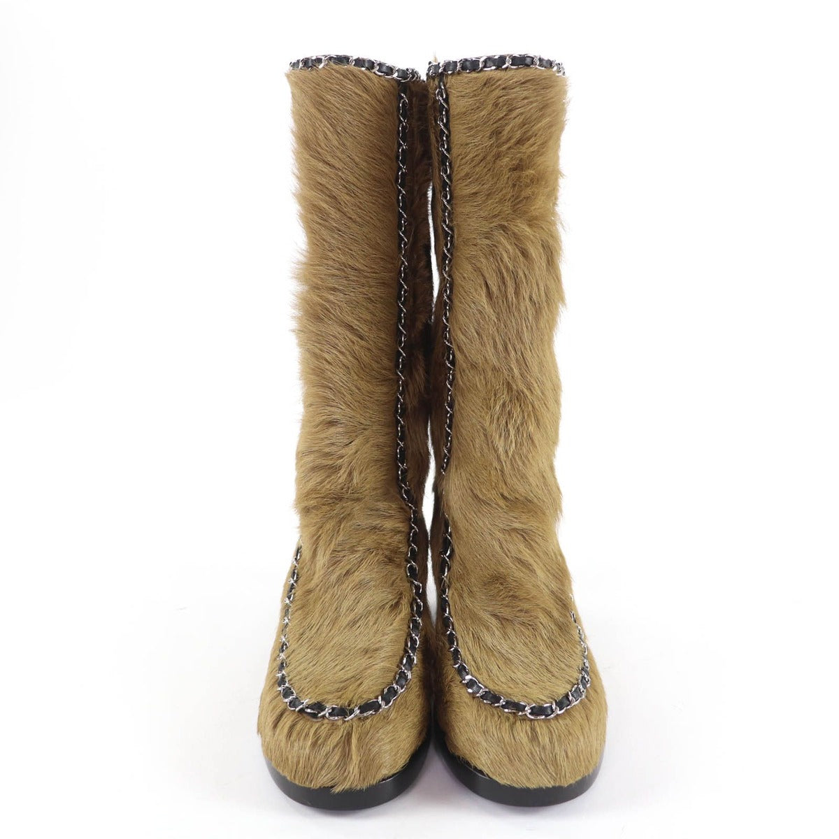 Chanel Patent Leather Coco Charm Fabric Long Boots Brown 37 — view 3
