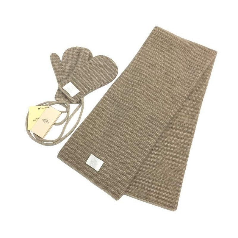 Hermes Baby Kids Scarf And Gloves Set M-03 Cashmere Beige New