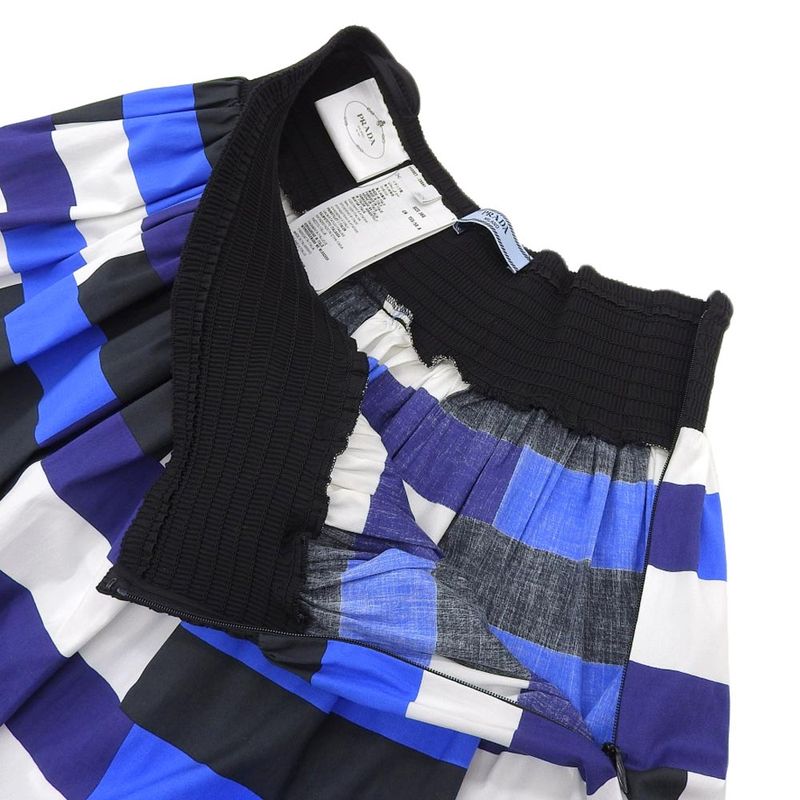 Prada Current Blue Tag Stretch Cotton Mosaic Pattern Knee Length Flared Skirt