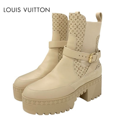 Louis Vuitton Laurie Line Monogram Boots Short Shoes Leather Suede Beige