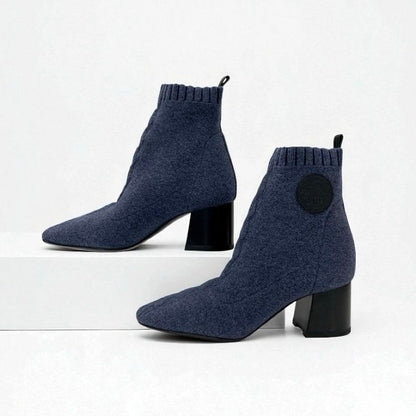 Hermes Volver Boots Short Shoes Knit Leather Blue Black Exlibris Sock