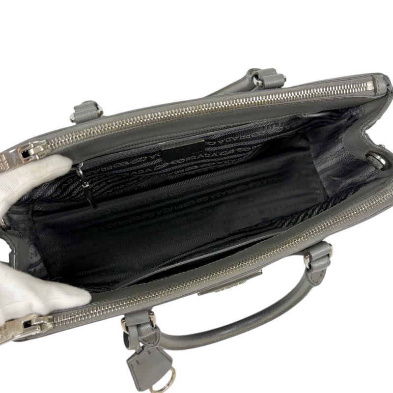 Prada Galleria 2WAY Mini Tote Shoulder Bag Saffiano Leather Light Gray