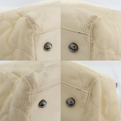 Chanel Handbag Chain Ivory Silver Hardware Coco Mark Leather Women's