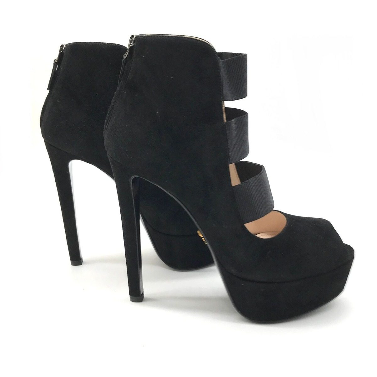 Prada Suede Metal Logo High Heel Short Boots Shoes Black — view 4