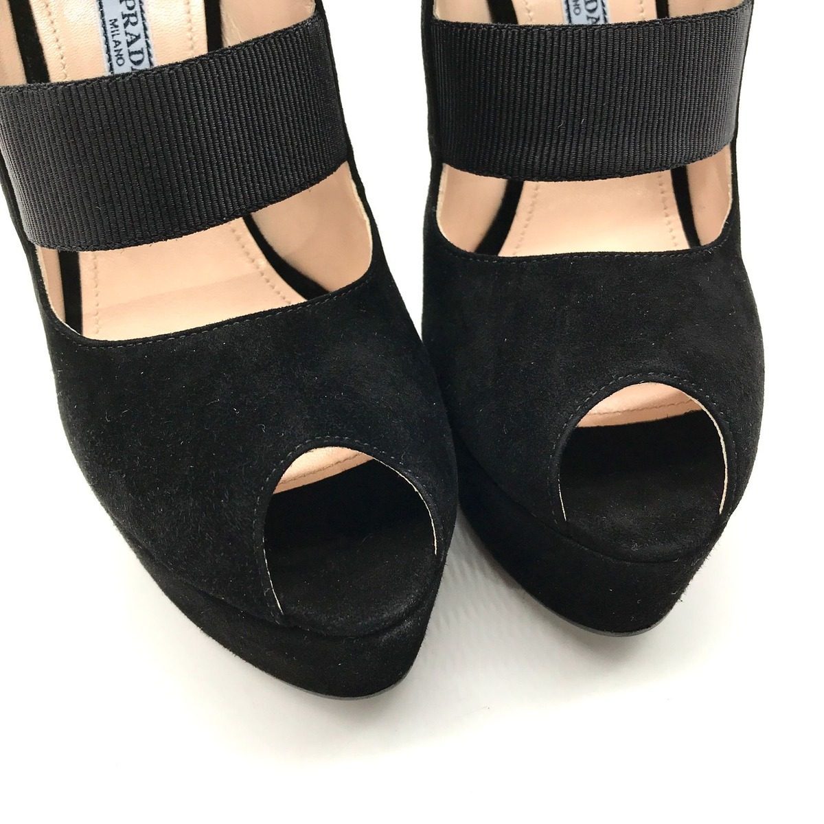 Prada Suede Metal Logo High Heel Short Boots Shoes Black — view 5