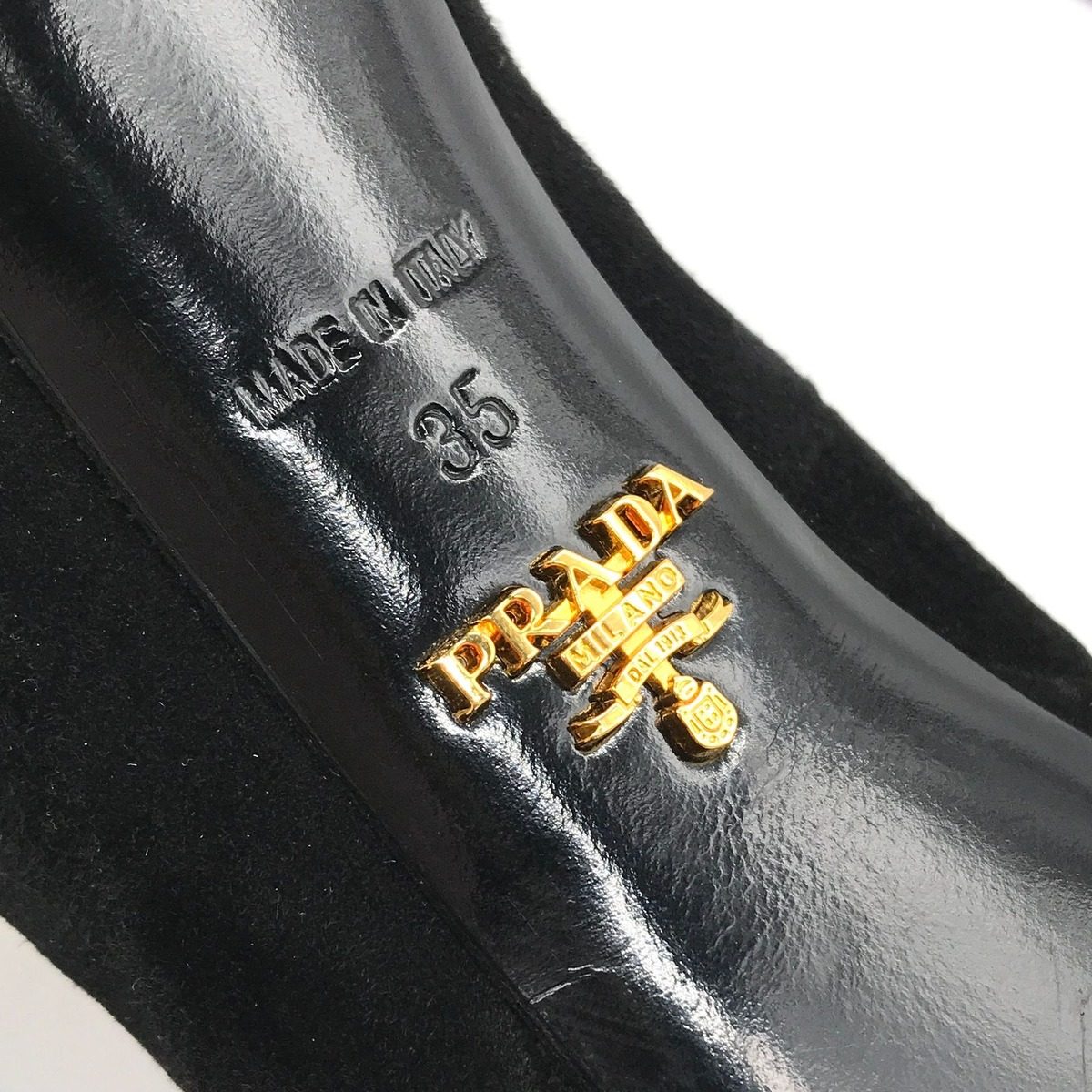 Prada Suede Metal Logo High Heel Short Boots Shoes Black — view 7