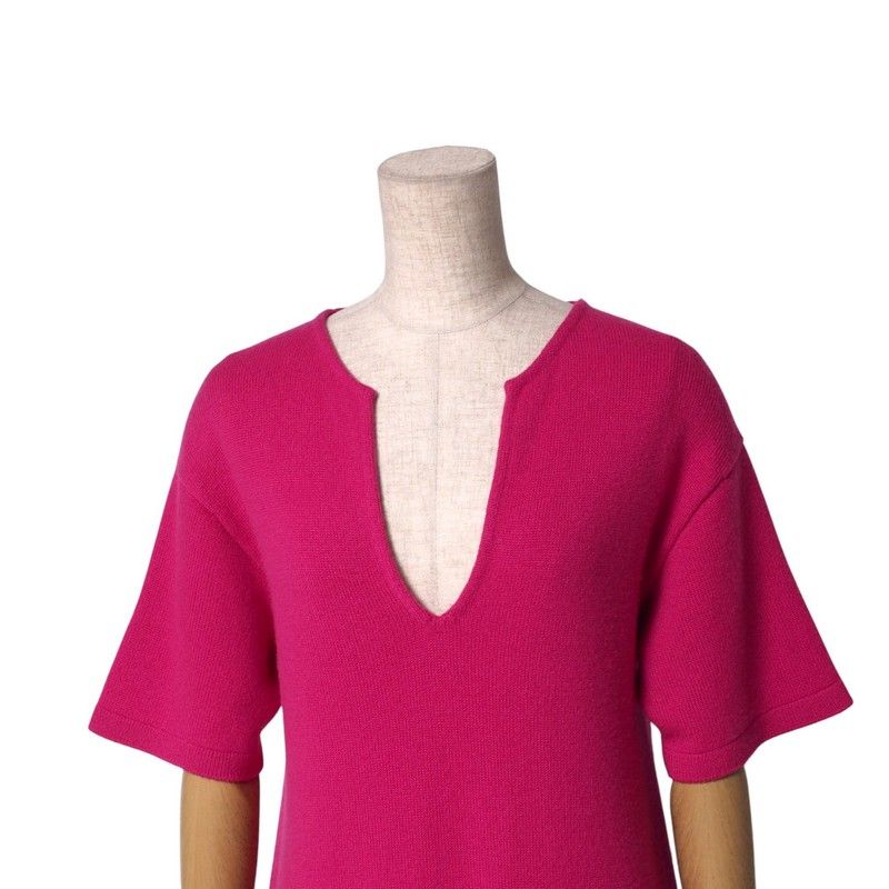 Hermes Dress Size 40 Cashmere Knit Short Sleeves Key Neck H Logo Made In