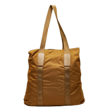 Plat Da Triangle Logo Plate Tote Shoulder Bag Brown Nylon Leather Women Prada