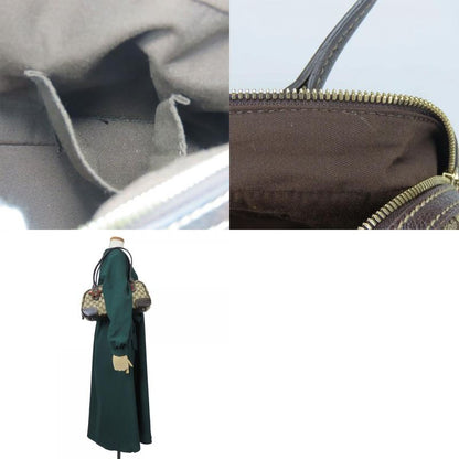 Gucci Boston Bag 161720 Sherry Princi GG Canvas Leather Beige Dark Brown Gold