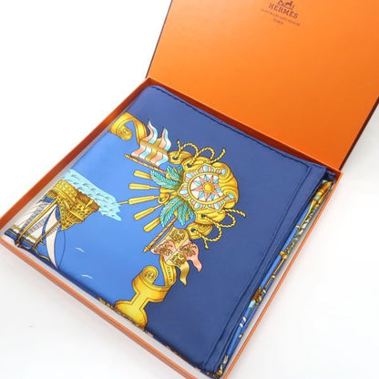 Hermes 90 Voiles De Lumiere Sailing Ship Of Light Blue Ship Silk Scarf Box