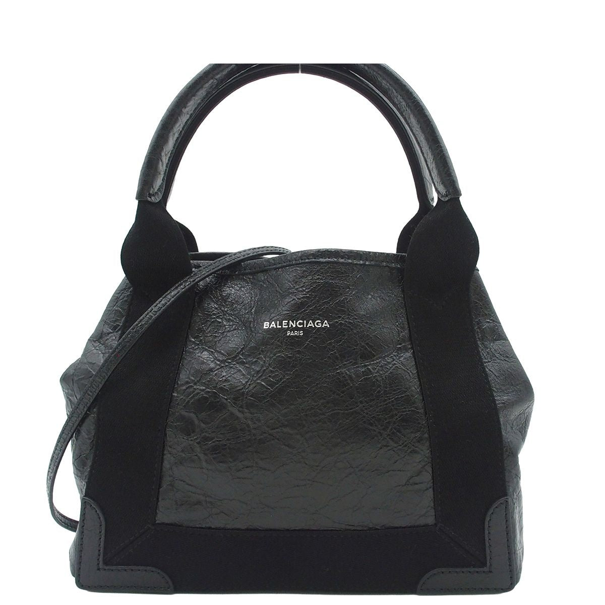 Balenciaga Navy Cabas XS Black Leather Canvas 2-Way Shoulder Bag