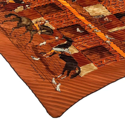 Hermes Pleated Silk Scarf Ecuries Stable Brown — view 5