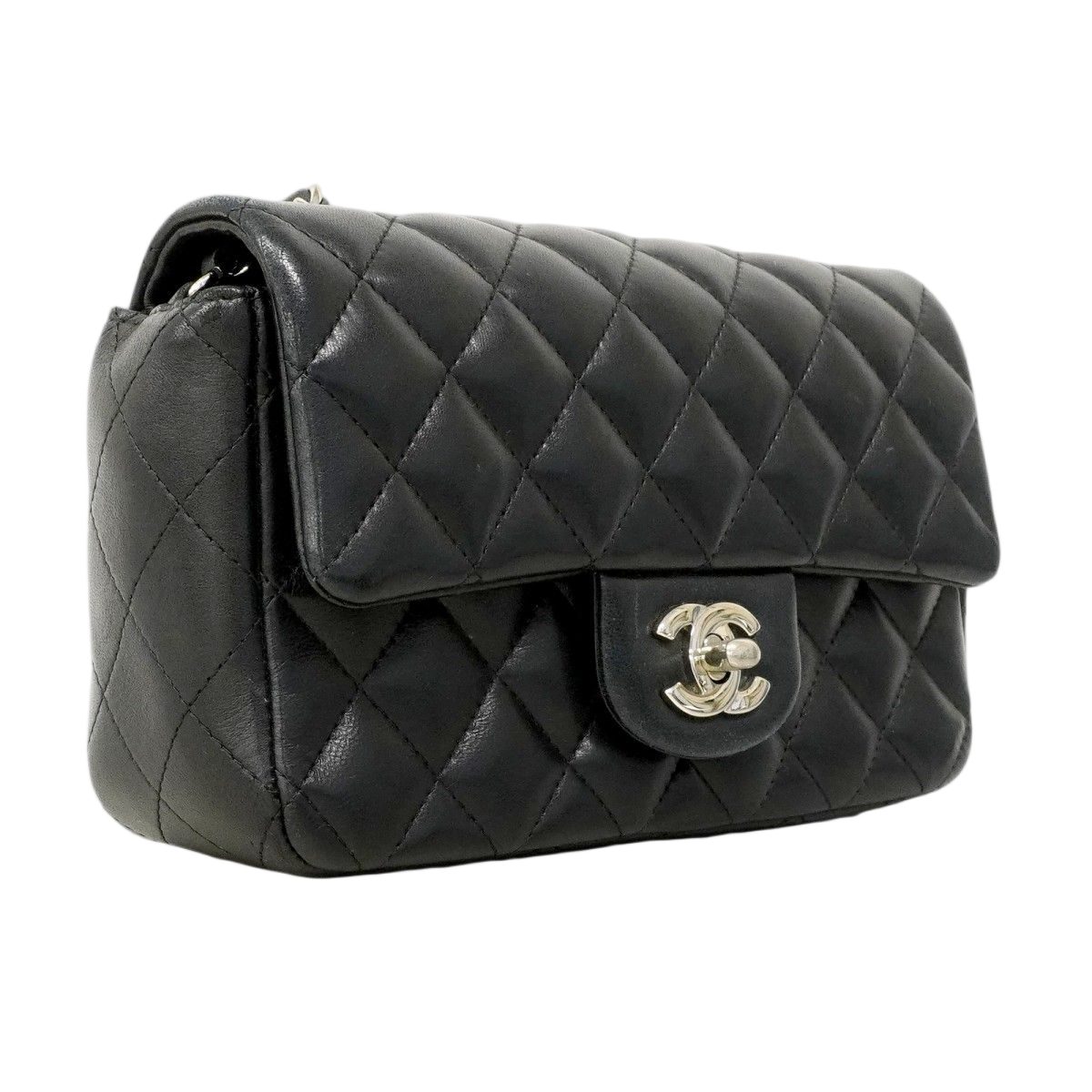 Chanel Shoulder Bag Mini Quilted Lambskin Black Silver — view 2