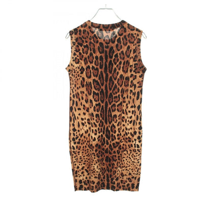 Dolce & Gabbana Knit Top Leopard Nosleeves Wool Long Brown Multi-color — view 2