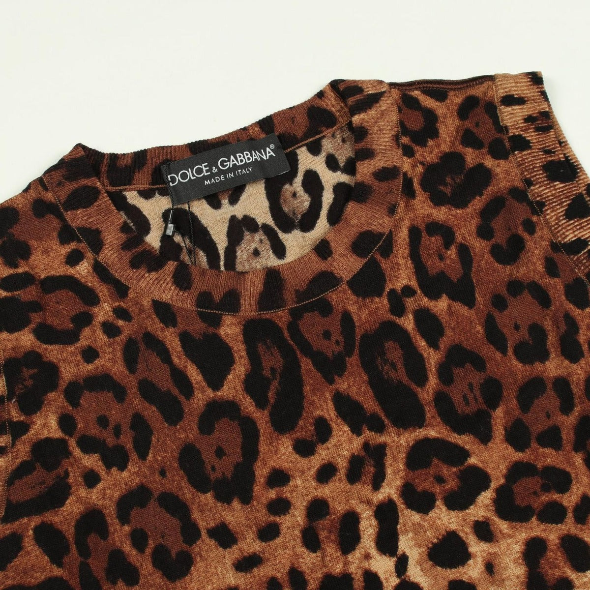 Dolce & Gabbana Knit Top Leopard Nosleeves Wool Long Brown Multi-color — view 5