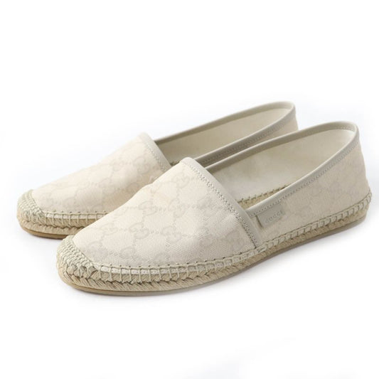 Gucci 466902 GG Canvas Leather Espadrilles Slip-ons Light Beige 37.5 With Box