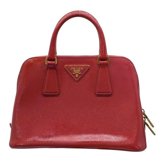 Prada Bl0838 Handbag Triangle Logo Enamel Patent Leather Scarlatto Red