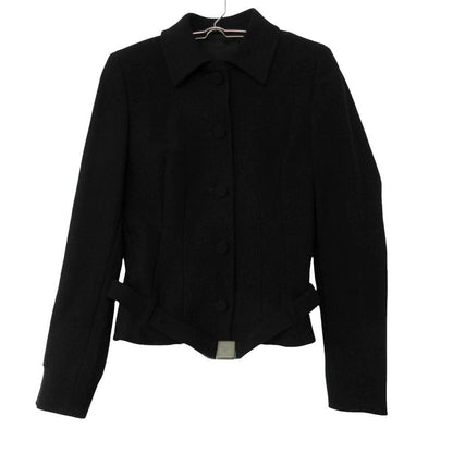 Prada Stand Collar Coat Tuck Jacket with Belt Black