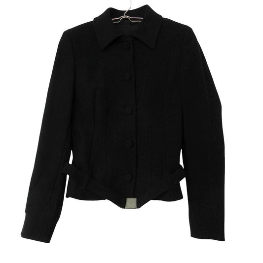 Prada Stand Collar Coat Tuck Jacket with Belt Black